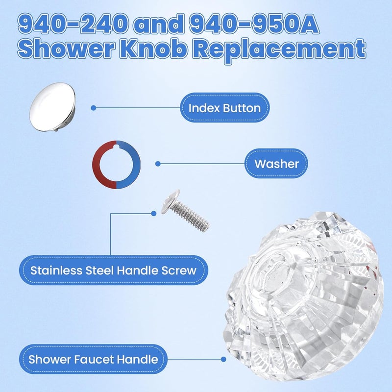 gcbcrit Shower Knob Replacement for 940-240 & 940-950A, Compatible with Price Pfister Avante Single Handle Tub & Shower Faucets, Clear Acrylic - Image 2